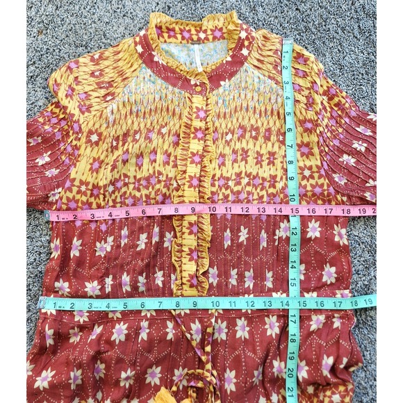 Free People Rare Feelings Printed Dress In Goldenrod Combo Ruffles Size Medium - Picture 10 of 12